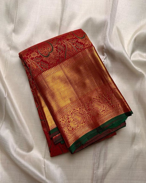 THE BANARASI SAREE IS MADE UP OF SILK THREADS WOVEN USING INTRICATE TECHNIQUES. SAREES WITH HEAVY BROCADE WORK AND GOLD   ZARI WORK.