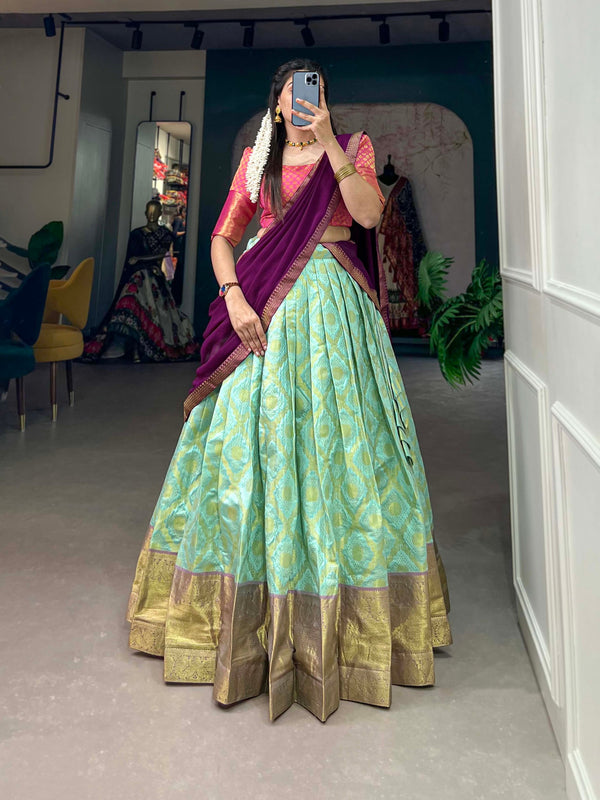 buy now new trendy parrot color Desinger Cotton Silk Lehenga Choli Wedding Reception party Wear Chaniya Choli For Women