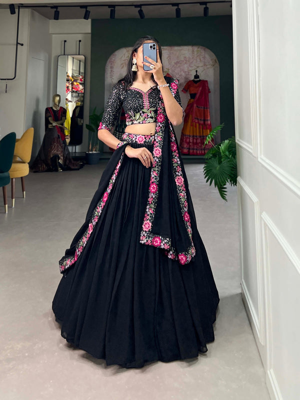 New Trendy black Desinger Cotton Silk Lehenga Choli Wedding Reception party Wear Chaniya Choli