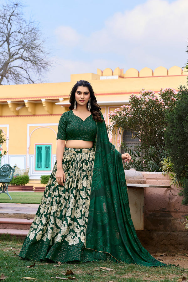 buy now Green color Desinger Cotton Silk Lehenga Choli Wedding Reception party Wear Chaniya Choli For Women