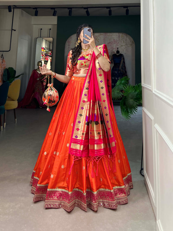 buy now new orange color  Desinger Cotton Silk Lehenga Choli Wedding Reception party Wear Chaniya Choli For Women