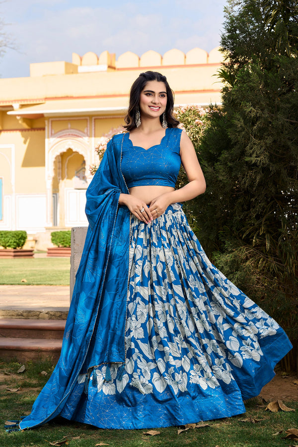 buy now Blue color Desinger Cotton Silk Lehenga Choli Wedding Reception party Wear Chaniya Choli For Women