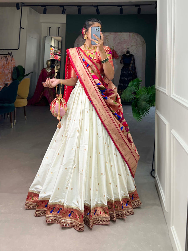 buy now new white color  Desinger Cotton Silk Lehenga Choli Wedding Reception party Wear Chaniya Choli For Women