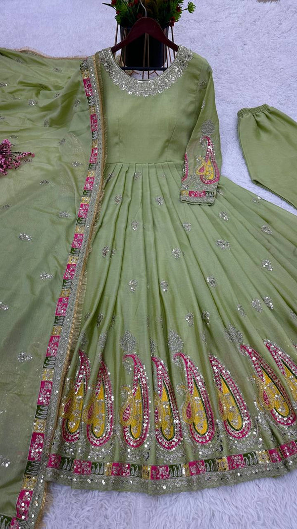 Launching New Designer Party Wear Look Full Heavy Embroidery Sequence Work Gown With Fully Stiched Bottom and Dupatta Ready to Wear Collection