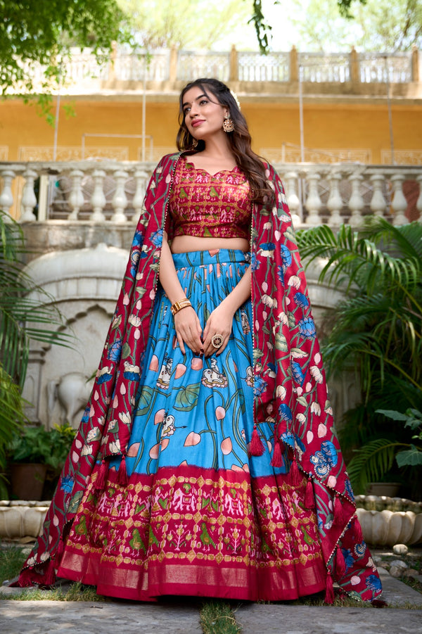 Step into the World of Heritage and Elegance with Our Pichwai and Patola Printed Combination Tussar Silk Lehenga Choli