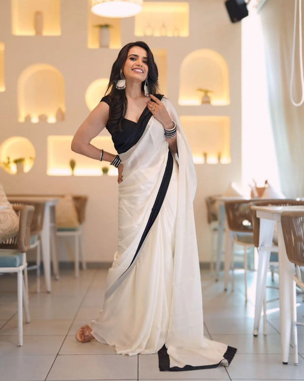 A georgette saree, with its lightweight fabric and graceful fall, epitomizes classic charm and effortless style.