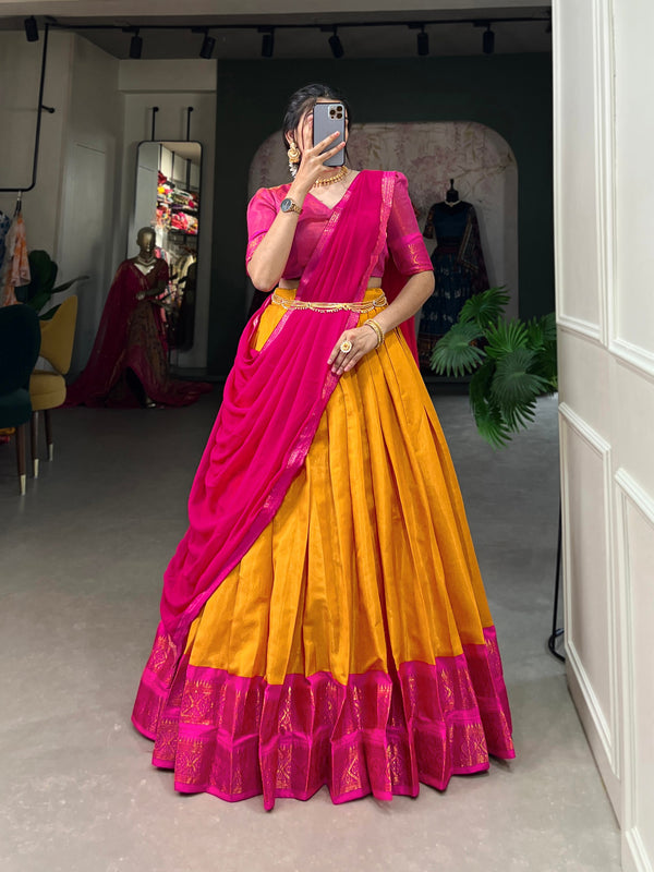 buy now new trendy Desinger Cotton Silk Lehenga Choli Wedding Reception party Wear Chaniya Choli For Women and Girls Gift