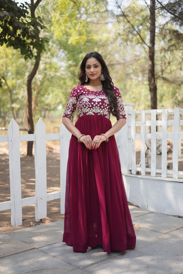 Designer Gown is luxury clothing Considered to be high quality Made by Zari-Thread Sequins Embroidery. This is Made for Desirable Women's who deserve it