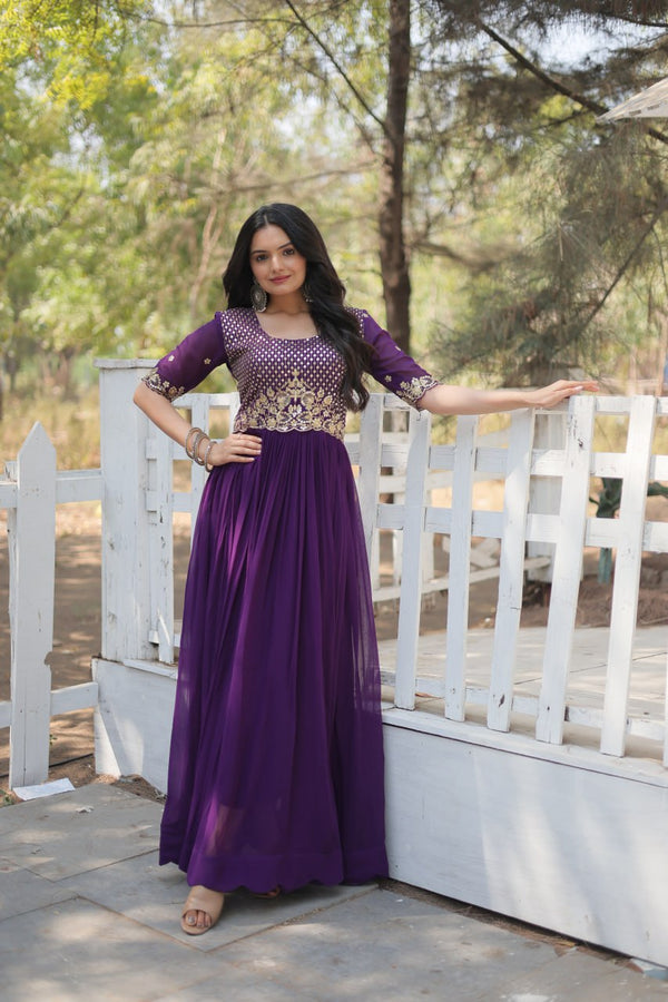 Designer Gown is luxury clothing Considered to be high quality Made by Zari-Thread & Sequins Embroidery. This is Made for Desirable Women's who deserve it