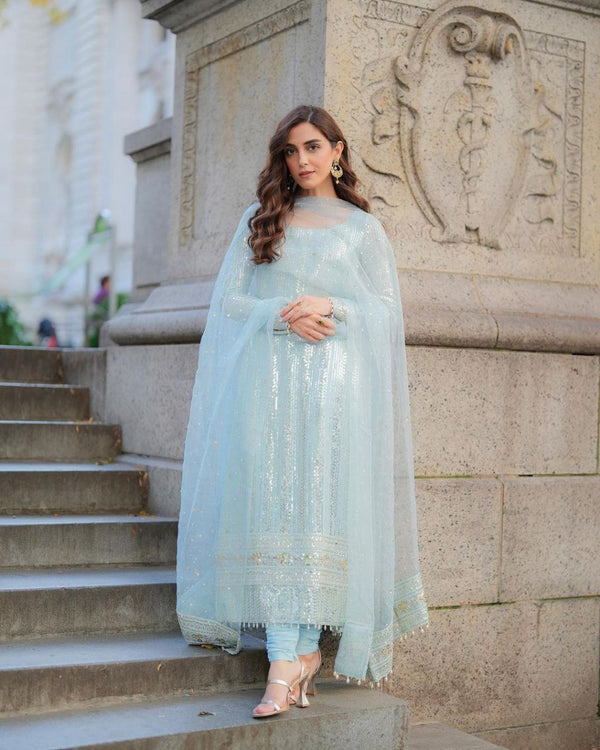 Pakistani Eid-Ramadan Special Beautiful Designer Shalwar Kameez Dupatta  Suits Made Georgette with Sequnce and Embroidery work